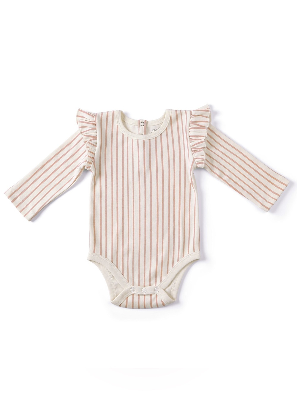 Pehr Striped Ruffle Long-Sleeve Baby One-Piece Bodysuit in Cream and Light Pink